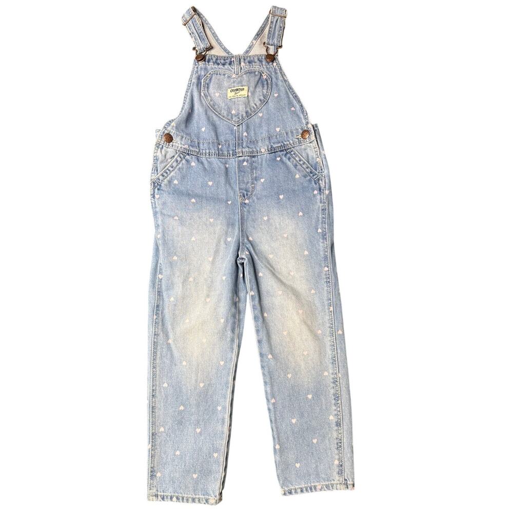 OshKosh B'gosh Pink Hearts Denim Overalls Size 5T - Picture 3 of 11